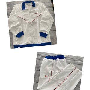 Nike Air Force Basketball Athletic Track Pant Jacket Set Size Large White Blue